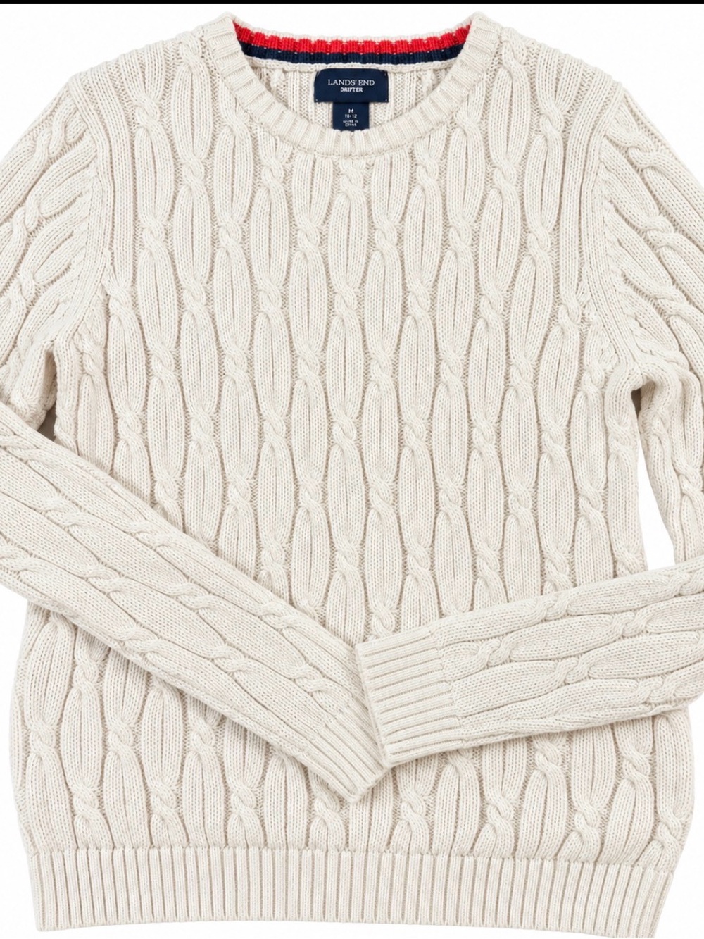 Size Medium Preppy Fall Lands' End Drifter Women’s Cream Cable-Knit Sweater 100%